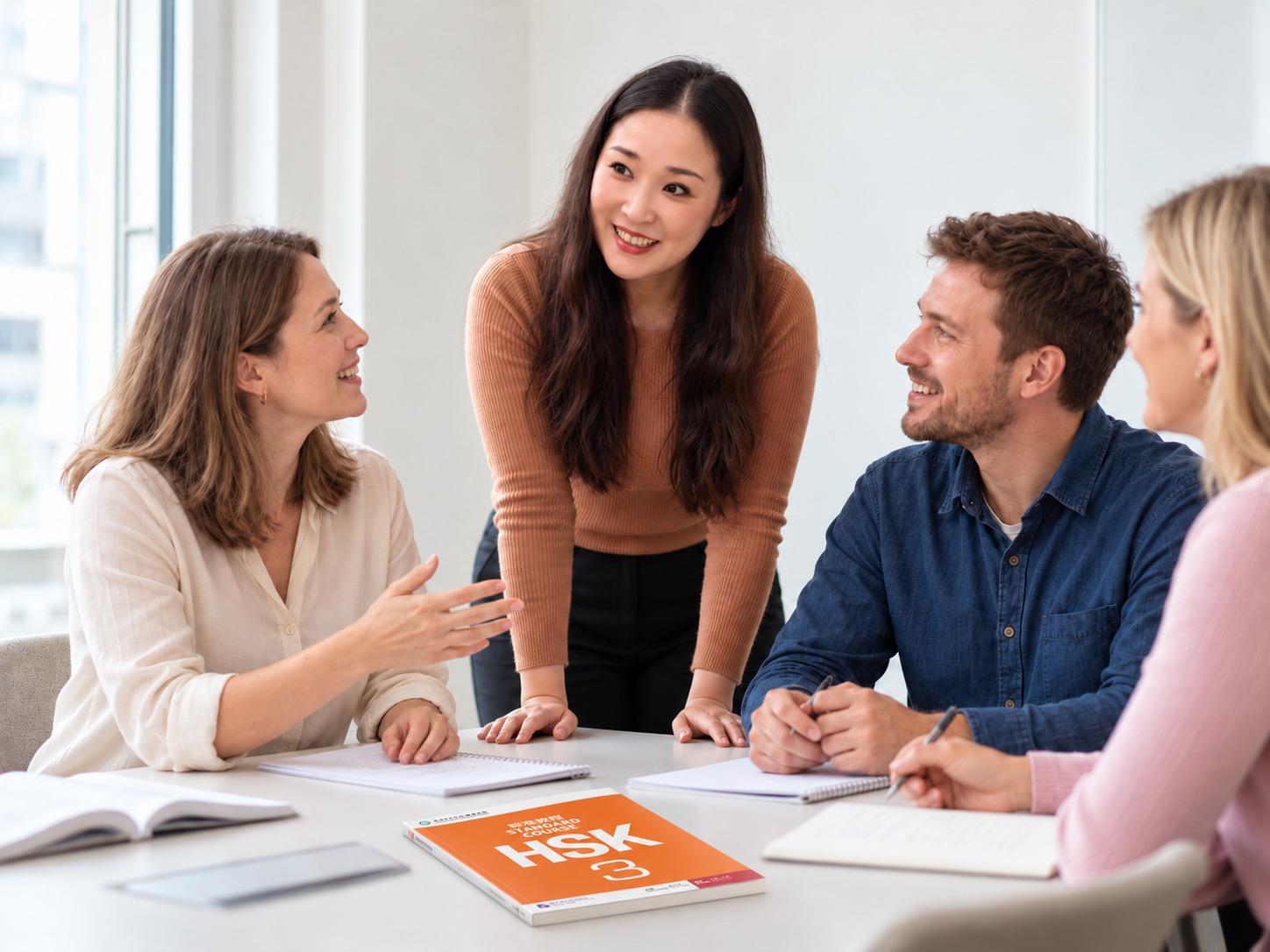 Students and teacher in conversation