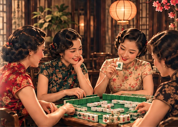 A mahjong table with tiles